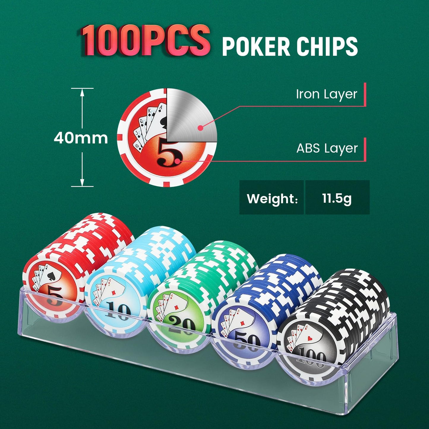 Proshine 18" ABS Roulette Wheel Set with 47.2 * 23.6” Double-Sided Roulette Tablecloth 100pcs Poker Chips Roulette Win Marker Dual Balls Casino Game Sets Smooth Rotation for Family & Party Fun