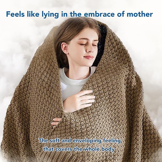 Topcee Knitted Weighted Blanket - 60"x80" 20lbs Queen Size Cooling Chunky Knit Heavy Blanket for Adults Cable Yarn Knit Decorative No Beads Soft Cozy and Cooling Weighted Throw Machine Washable