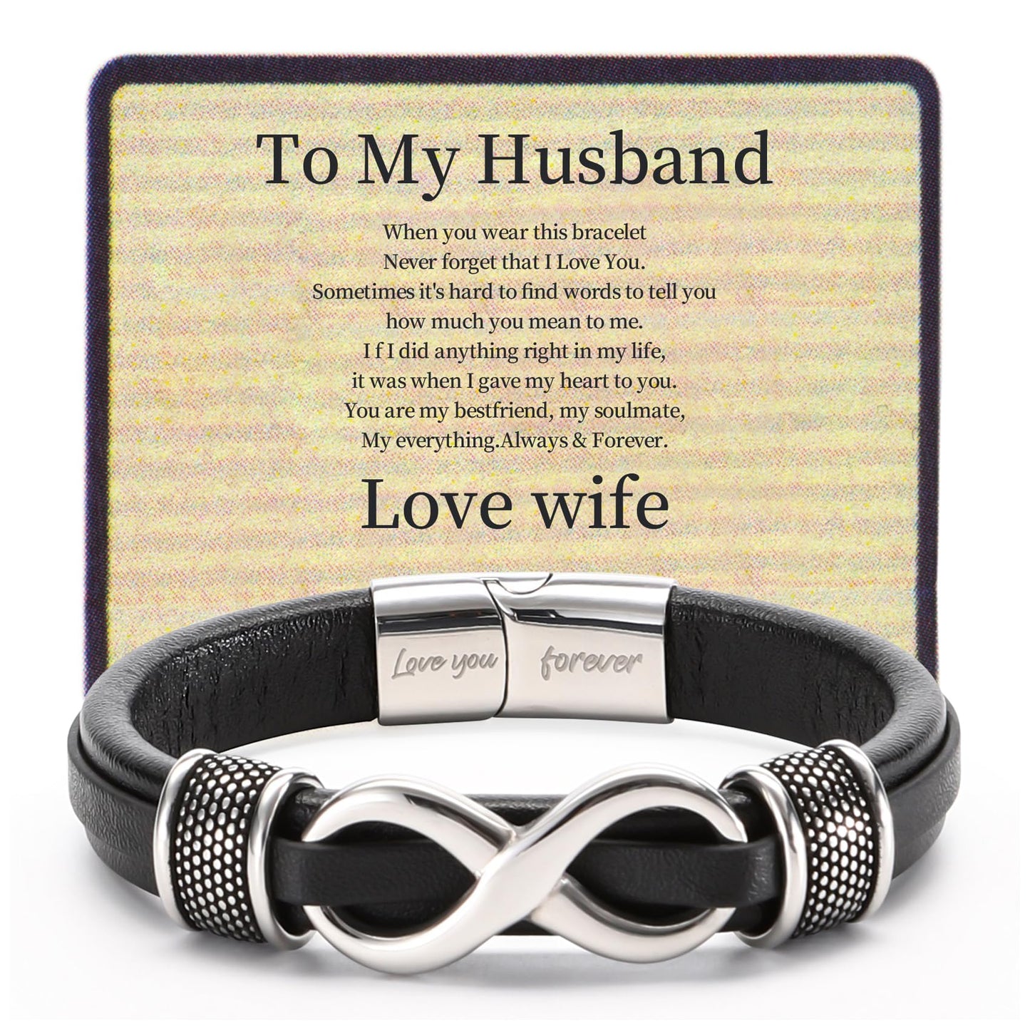 HSM Gifts for Men – Premium Leather Bracelet for Men with Infinity Symbol & Engraved 'Love You Forever' – Stylish & Mens Bracelet for Husband, Boyfriend, Gift Box Included
