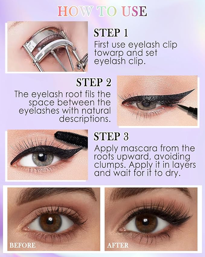 Burgundy Mascara Liquid Eyeliner Set,Update Longlasting Waterproof Color Eye Liner Pen, 5D Silk Fiber Colored Mascara Volume and Length, Christmas Party Stage Use Eye Makeup Gift Kit for Women Girl-08