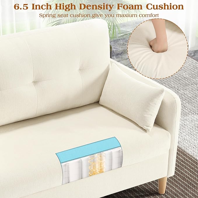 Hanherry Loveseat Sofa, 47” Small Couch for Living Room, Comfy Chenille Fabric Love Seat for Bedroom withThrow Pillow,Removable Cushion Cover,Couches for Small Space,Apartment,Dorm