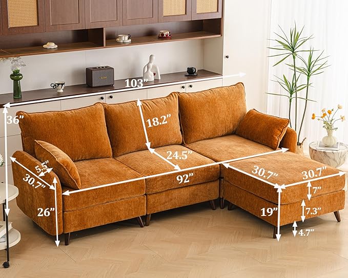 Rexulqo 104'' Modular Sectional Sofa with All Seats Storage, Oversized L Shaped Couch,Comfy Cloud Couches with Movable Ottoman,24.5'' Deep Seat,Large Sectional for Living Room,Bedroom,Velet,Yellow