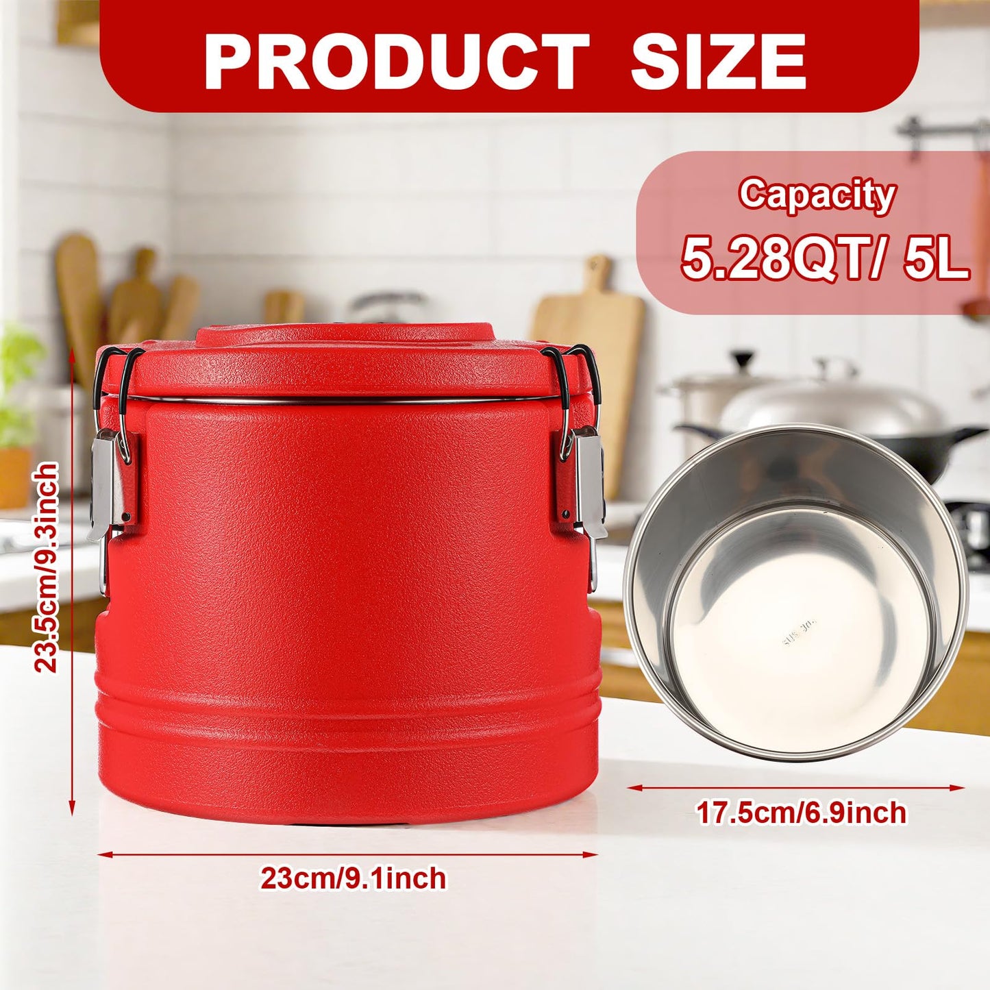 Jinei Food Warmer Hot or cooler Insulated Food Container Carrier with Spoon, Portable Commercial Soup Box for Restaurant Canteen Home Party Lunch (5qt)