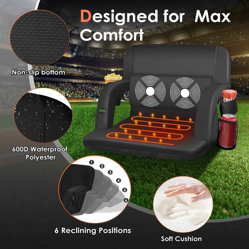 HOPERAN 21" Massage Heated Stadium Seats for Bleachers with Back Support & Lumbar Pillow, 3 Level Heating & 6 Modes Massage Portable Heated Stadium Chairs for Bleachers