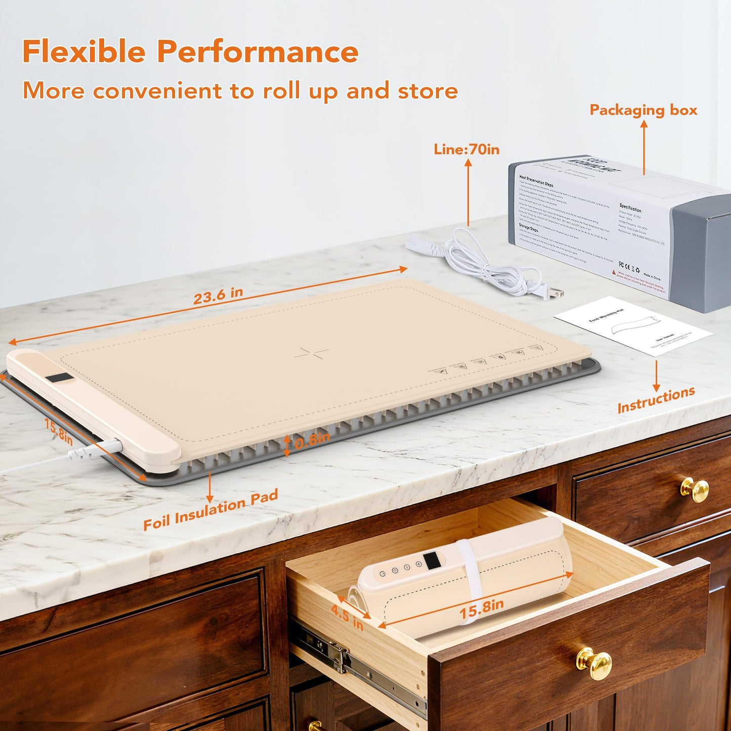 Warming Mat for Food, Electric Warming Tray for Parties Buffet, Graphene 3S Rapid Full-Surface Heating Mat with 8 Levels Adjustable Temp and 12 Hours Timer, Food Warming Pad with Heat-Insulating Mat