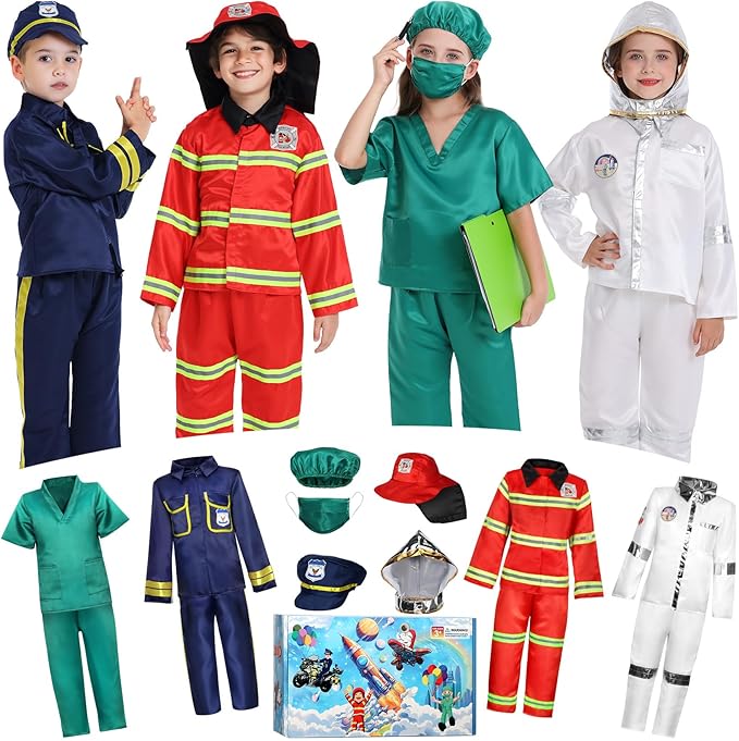 Chillife Toddler Dress up Clothes Boys Dress up Costumes for Play Kids Costumes Firefighter, Police, Astronaut, Doctor Rol...