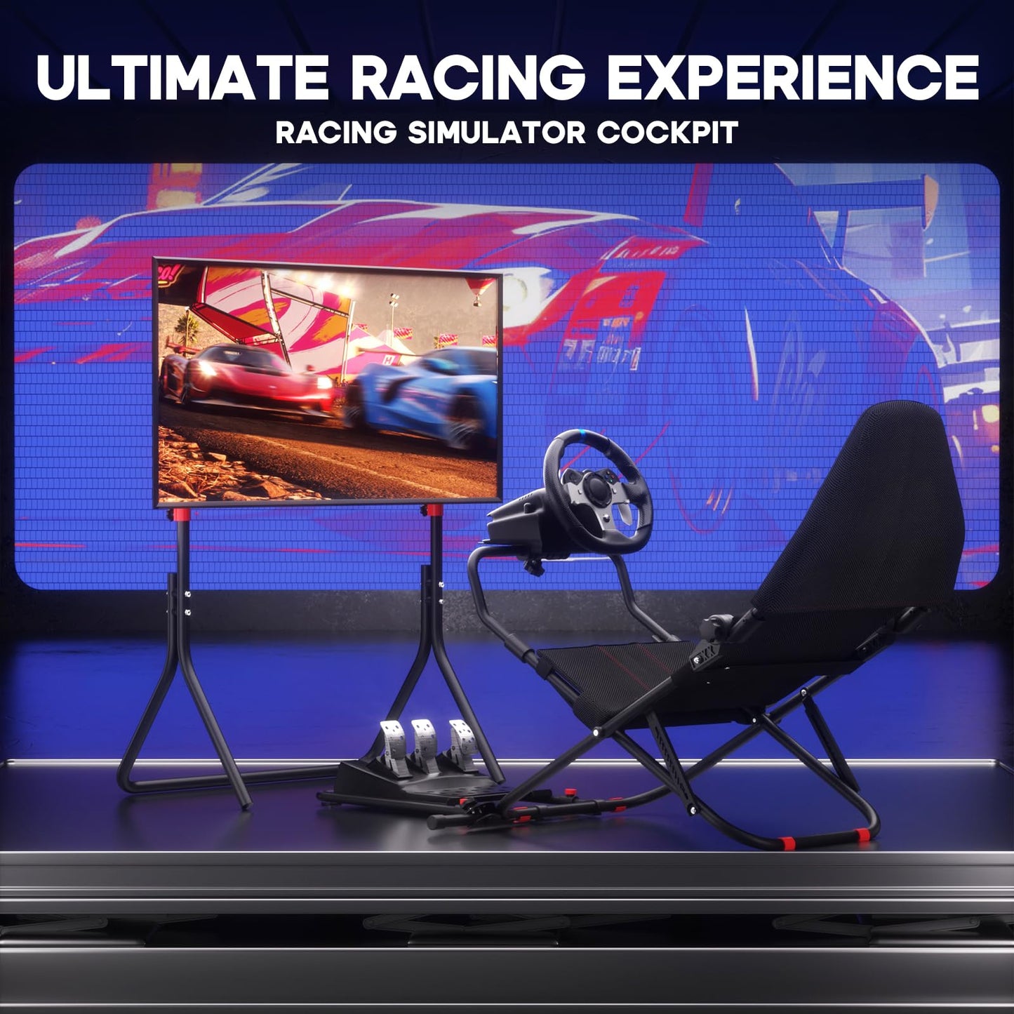 DIWANGUS Racing Simulator Cockpit with TV Stand, Foldable Racing Wheel Stand with TV Mount and Seat, Sim Racing Cockpit Compatible with Logitech G29/920/923/27/25, Thrustmaster T248/X/T300RS/T150/458/TX for Xbox PS4 PS5