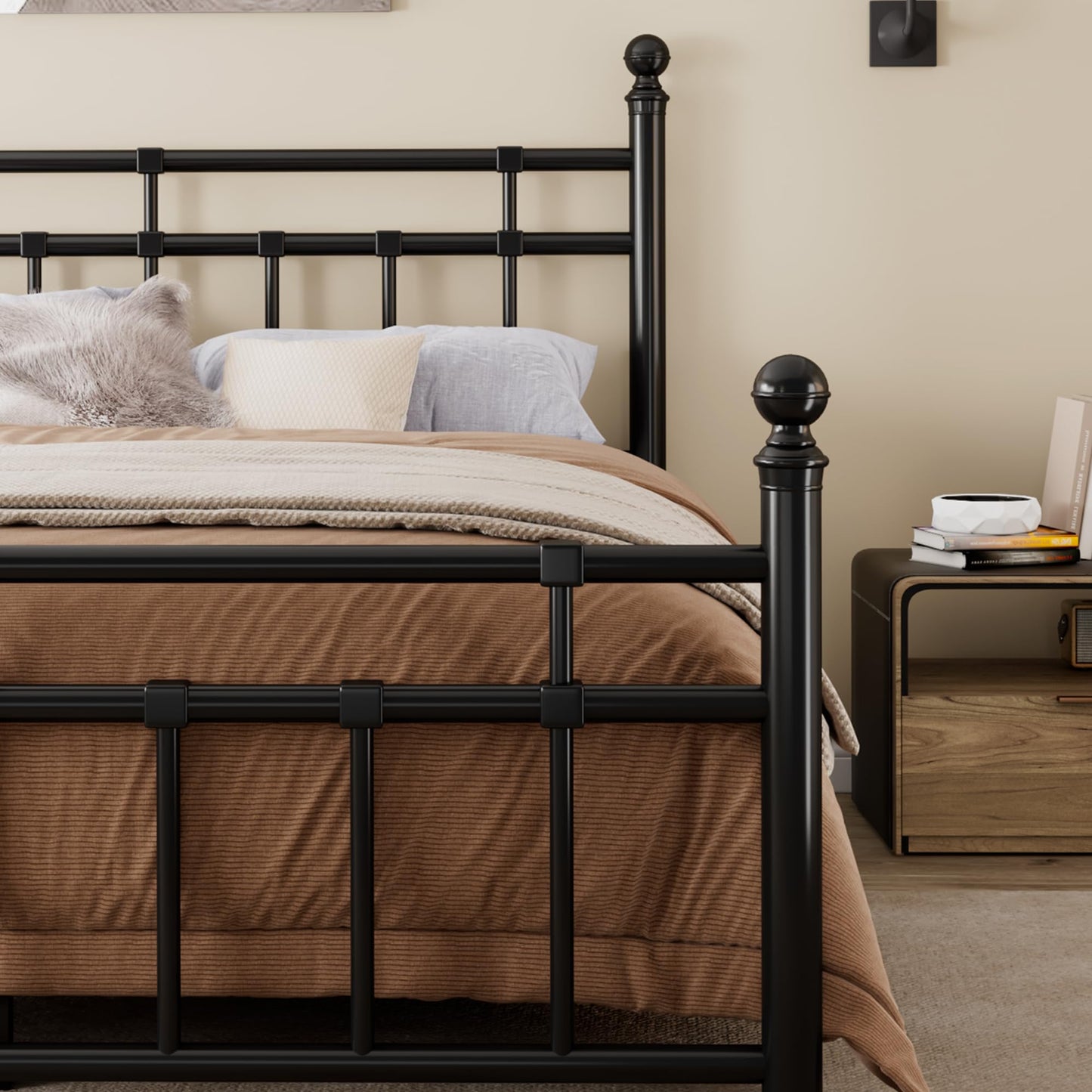 GalnFu King Size Metal Bed Frame, Platform Bed with Classic Wrought Iron-Art Headboard and Footboard, 12" Underbed Space, No Box Spring Needed, Easy Assembly, Noise-Free, Black