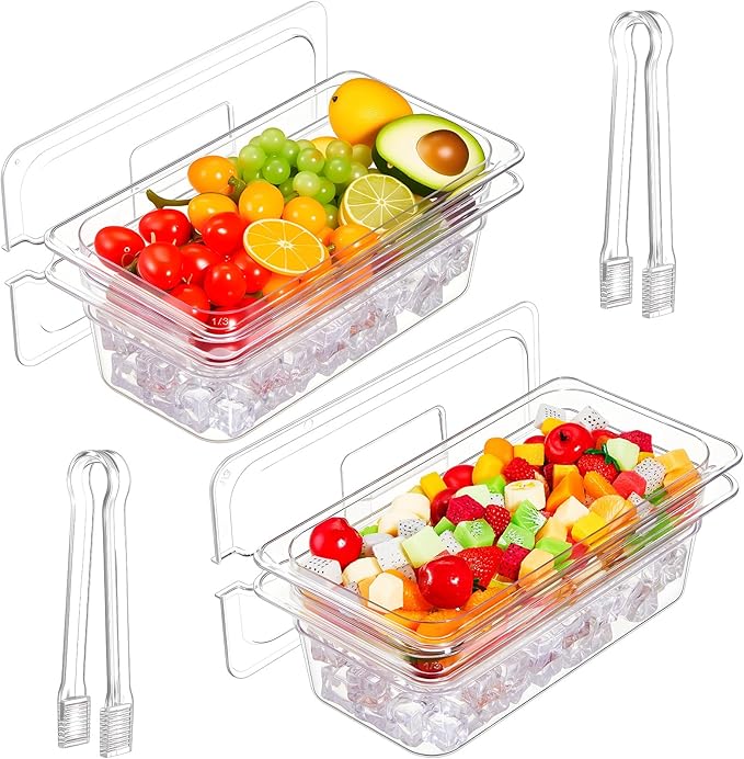 Rtteri 2 Sets Ice Chilled Serving Tray with Lid and Tongs Cold Food Buffet Server Platter for Parties Christmas Thanksgivi...