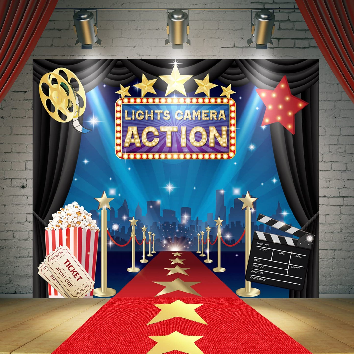 Frienda 6 X 5 Ft Movie Theme Photography Backdrop Red Carpet Party Decorations Red Runner 2.6 X 15 Ft With Carpet Tape And 24 Pi