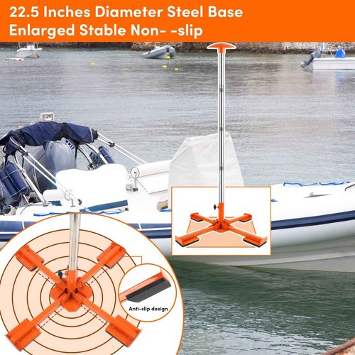 VEITHI Boat Cover Support Poles Heavy Duty 2 Pack, 16” to 59” Stainless Steel Pontoon Boat Cover Support with Metal Cross Base, Adjustable Strap - Orange