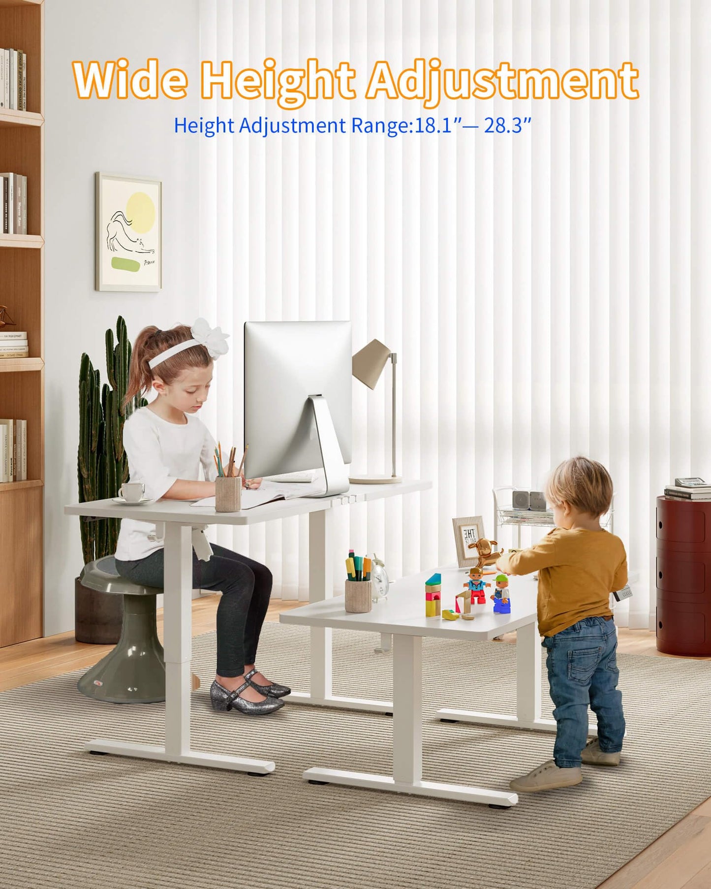 YIHAYO One-Piece Low Height Adjustable Desk, Lifts 18.1-28.3 Inches, Electric Standing Desk for Short People, 32 x 24 Inches Computer Table with Splice Board for Home Office, White