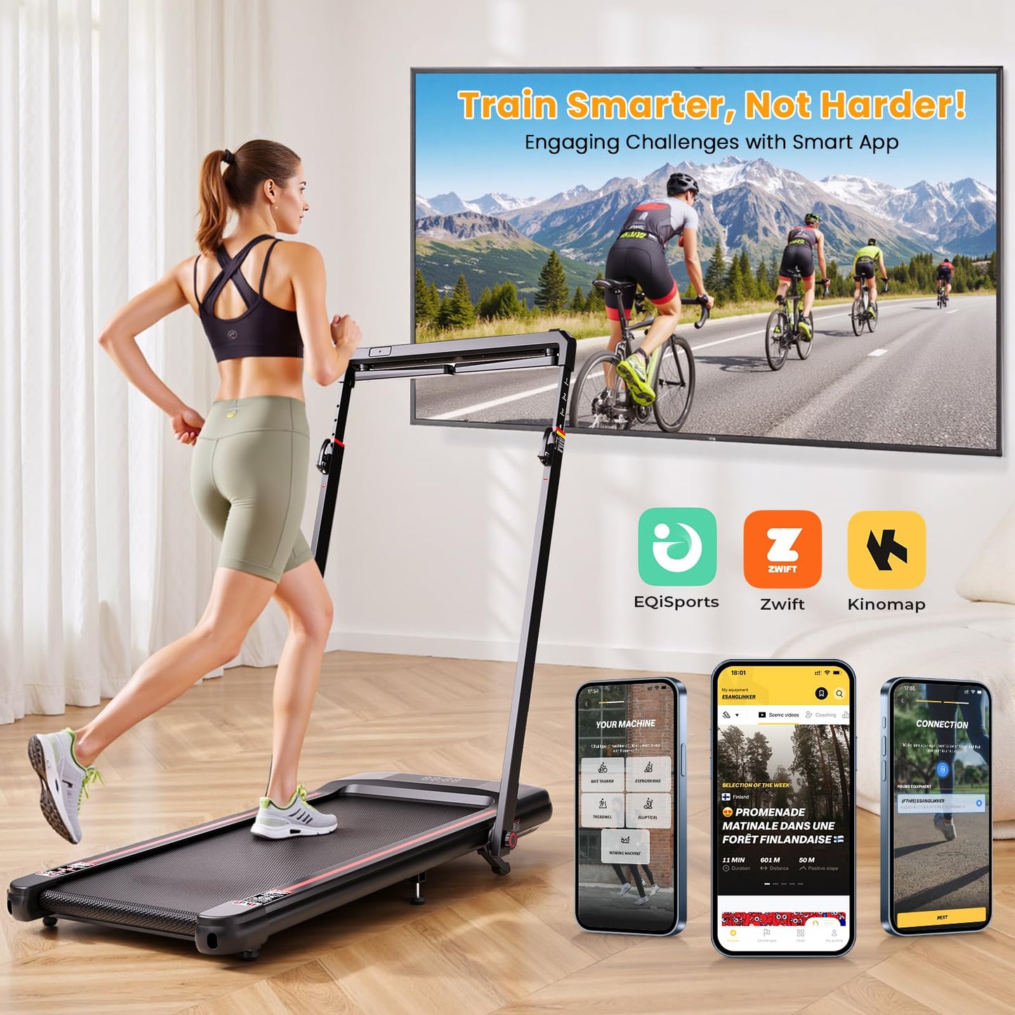 HiFast Walking Pad Treadmill, 3.0HP Under Desk Treadmills with 8% Incline, Adjustable Height Foldable Treadmill for Home Office, 300lbs Capacity with Removable Desk Workstation, Remote Control, APP