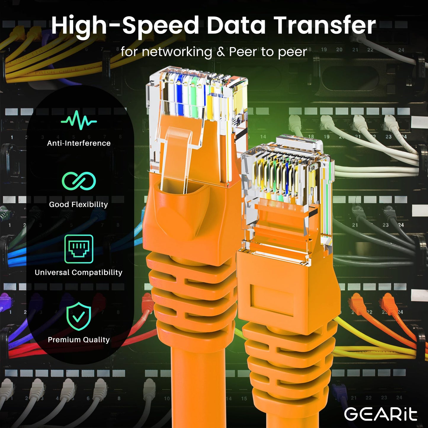 Gearit Cat 6 Ethernet Cable (24-Pack 1.5 Feet) Cat6 Network Patch, 10Gbps, Rj45, Snagless Cord, Gold-Plated Connectors, Internet