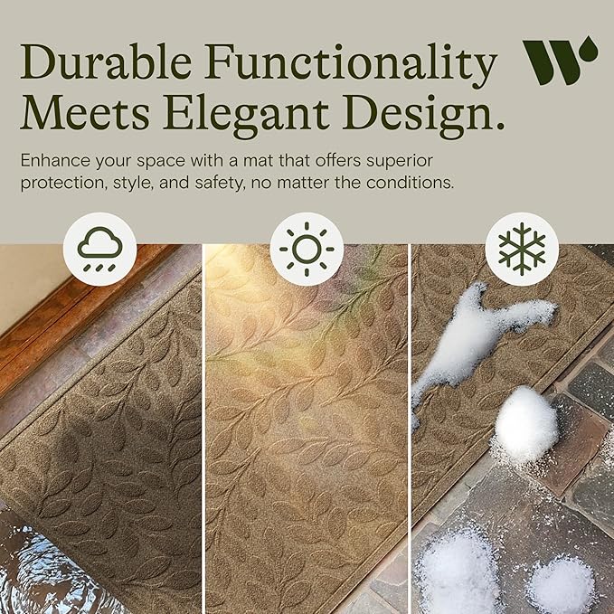 WaterHog Welcome Mat for Indoor/Outdoor, 3’ x 5’, Made in USA, Durable & Water-Resistant, Dirt Trapping Mat, Decorative Front Door and Entryway Rug, Brittney Leaf Design, Camel