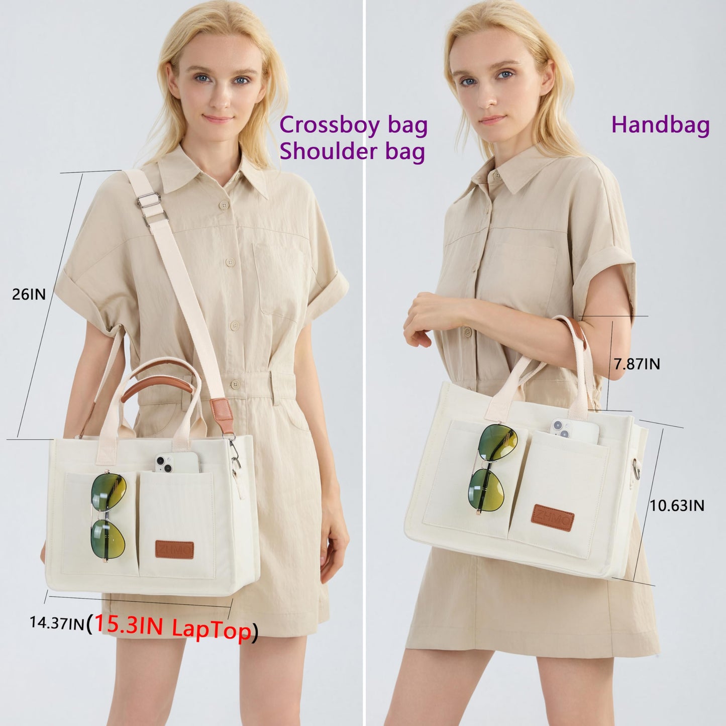 Tote Bag for Women With Compartments and Pockets,Large Canvas Tote Women's Purse Crossbody Bags Work Laptop Book Bag Top Handle Satchels Handbags Shoulder Bag for Travel Nurse Church Gym Beach Office