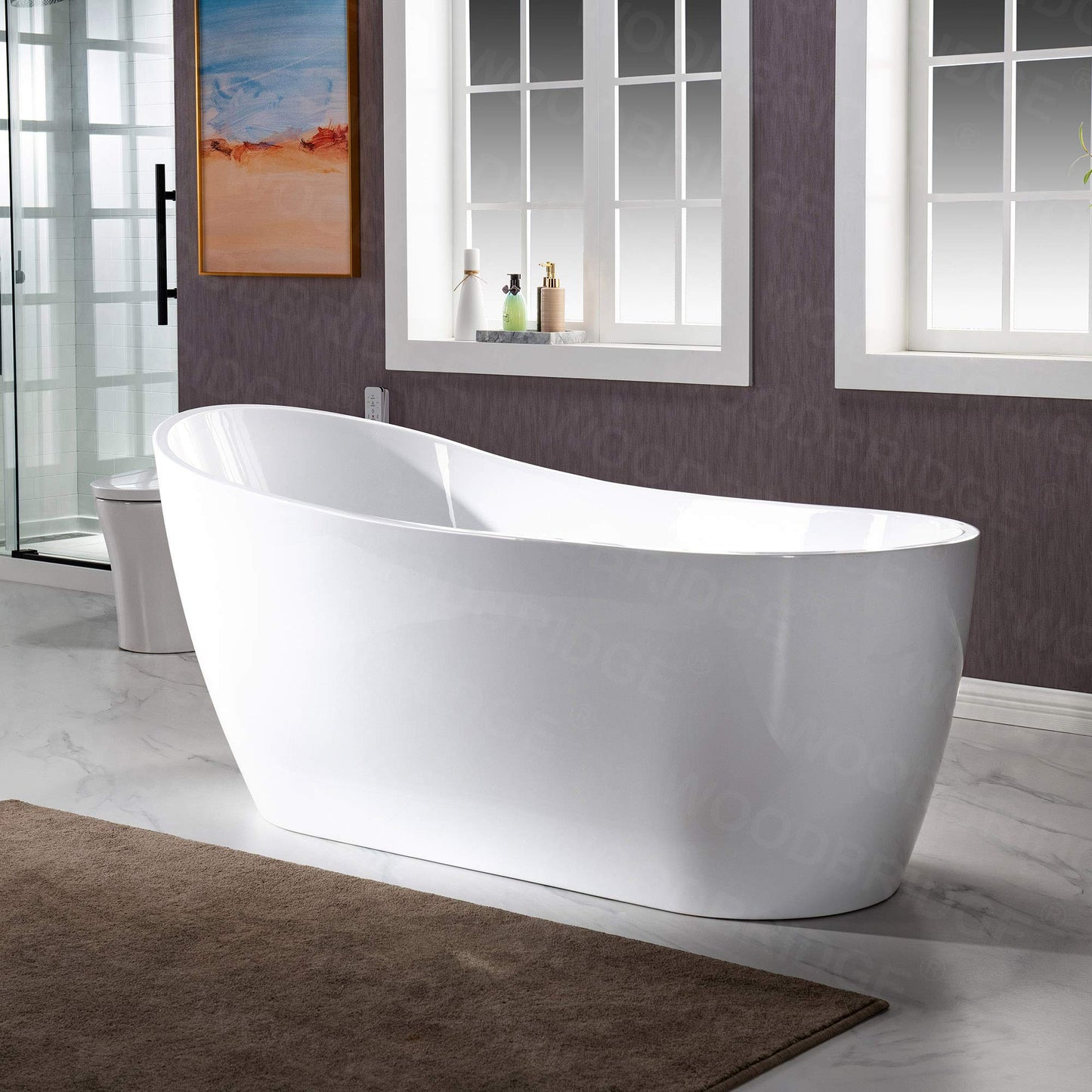 WOODBRIDGE 67"Freestanding White Acylic Soaking Bathtub with Brushed Gold Drain and Overflow,BTA1508 -BG-Drain &O