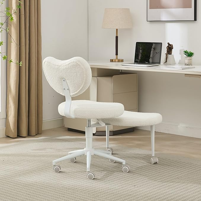 Cross Legged Office Chair for Adults, Criss Cross Office Chair with Wheels, Adjustable Meditation Chair with Lumbar Support, ADHD Desk Chair for Home Office, Ivory