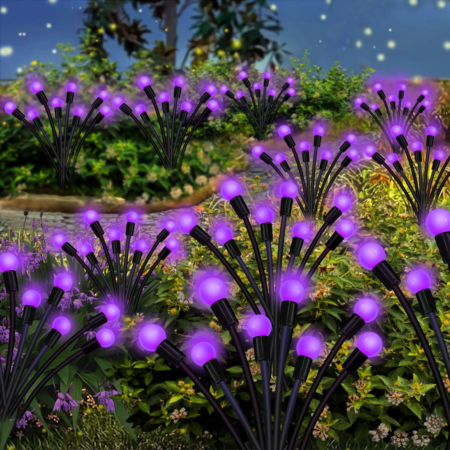 Kohlrabi Solar Garden Lights Outdoor, 4 Pack 40 LED Solar Purple Firefly Lights Waterproof, Sway by Wind, Halloween Swaying Light for Yard Patio Backyard Garden Planter Flower Bed Pathway Decoration