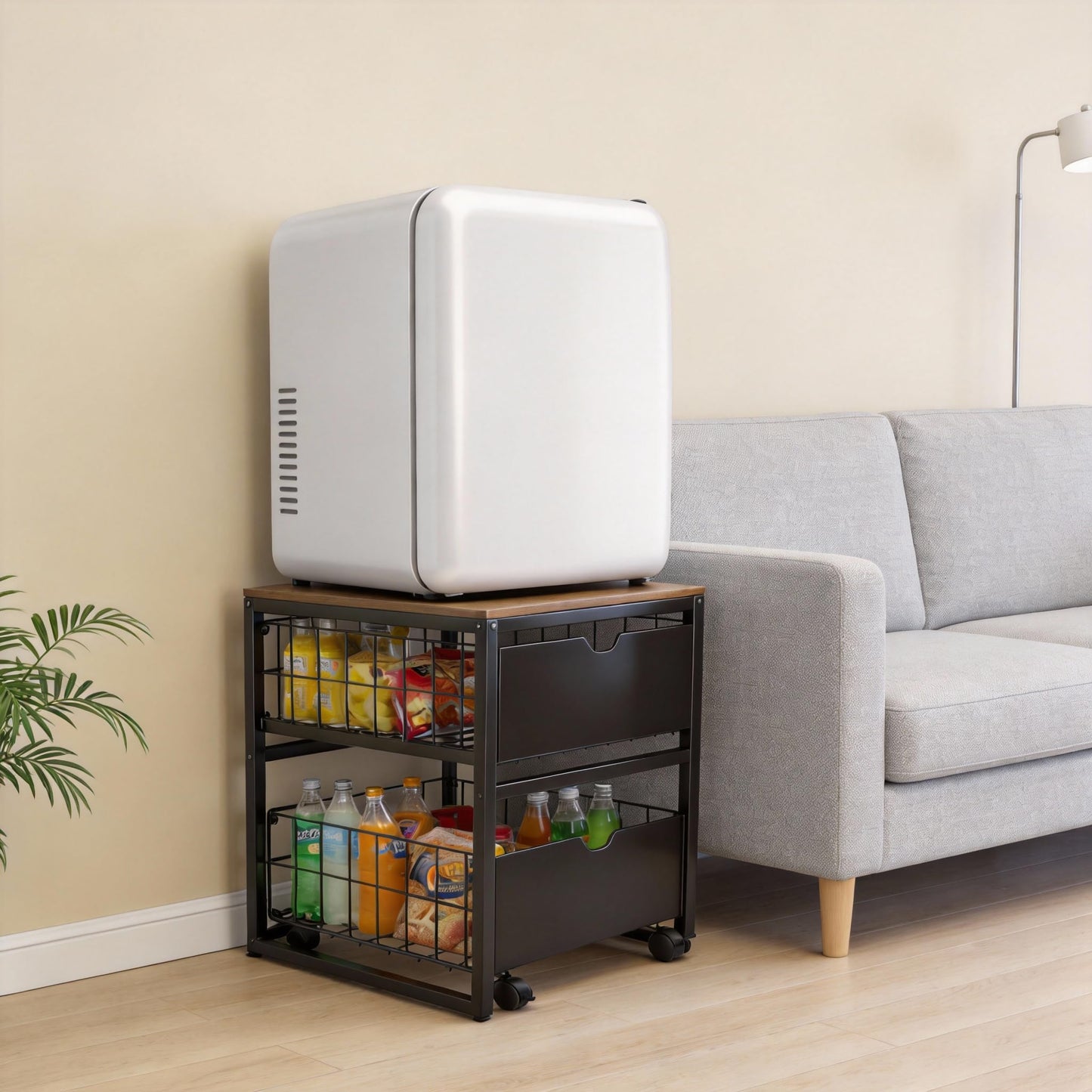 BLBYHO Mini Fridge Stand with Storage, Heavy Duty Mini Fridge Table, Small Refrigerator Stand, For Dorm Office Apartment Home, 21.6”L x 21.6”W x 22.2”H, Max Load 250 LBS