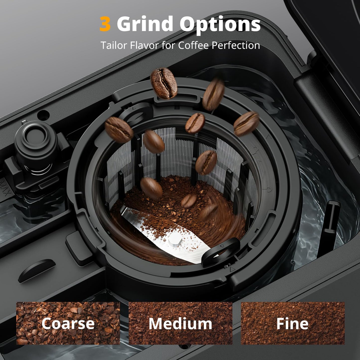 AIRMSEN Grind & Brew Coffee Maker with Built-in Grinder, Programmable Single Serve Coffee Maker - 5 Cup-800ML, 3 Grind Settings, Auto Keep Warm & Glass Carafe for Small Home and Office