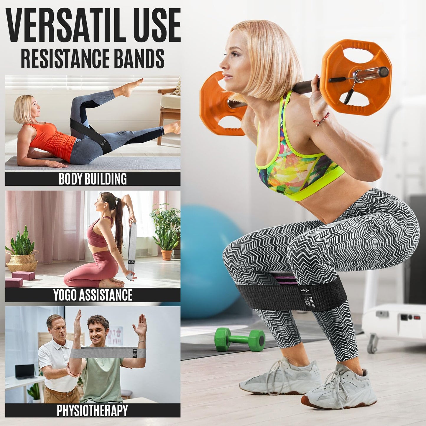 WALITO Resistance Bands for Working Out, Fabric Exercise Bands for Legs and Butt, Workout Bands for Women and Men, Booty Band for Yoga Starter Set, Pilates, Rehab, Fitness and Home Workout