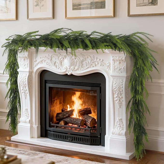 Realistic Christmas Garland, 1 Pcs 6 Ft Artificial Norfolk Pine Garland, Winter Christmas Greenery Garland for Mantle, Fireplace, Table, Wall, Christmas Decorations Indoor Outdoor (6 FT, 1)