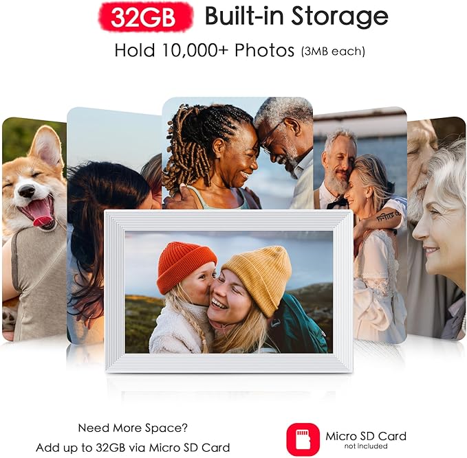 Digital Picture Frame, 10.1 inch Frameo Digital Frame WiFi, 1280 * 800 IPS HD Touchscreen, 32GB Storage, Instant Share Pictures Video, Smart Photo Frame Electronic, Gifts for Mom, House Warming