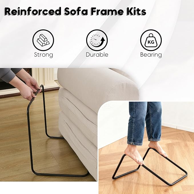 ZEIINPA Convertible Sleeper Sofa Bed with Cylindrical Pillow, Corduroy Folding Mattress Couch with Fixed-Shape Frame, Floor Sofa Lounge Couch for Living Room Bedroom Lounge Studio, Beige