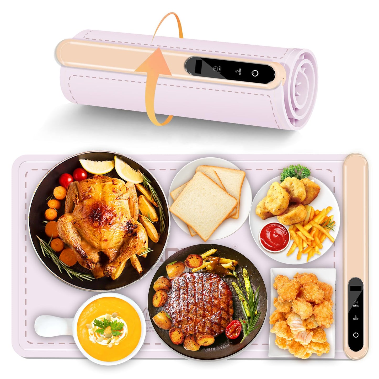 Warming Mat for Food Warmer Heating: Electric Silicone Hot Trays & Warm Buffer Plate 7-Level Temperature Control,Foldable Heat Pad,Keep Dishes Heater,Gift for Kitchen & Party - Rose Quartz