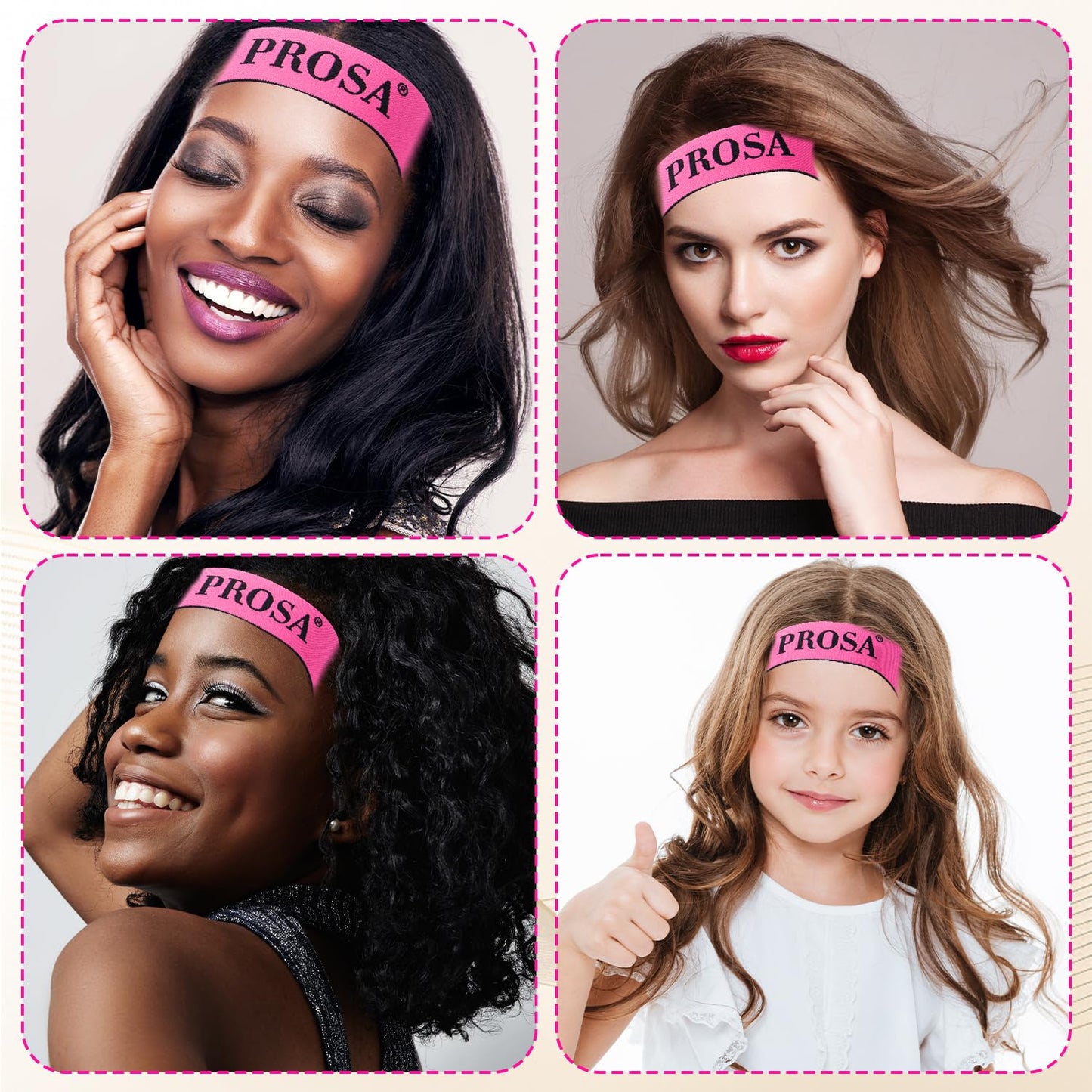 Wig Band for Lace Front 4 Pack Elastic Bands, Two-Sided Design Wig Grip Band for Women Hair, Fashion Hair Accessory. (rosa red,