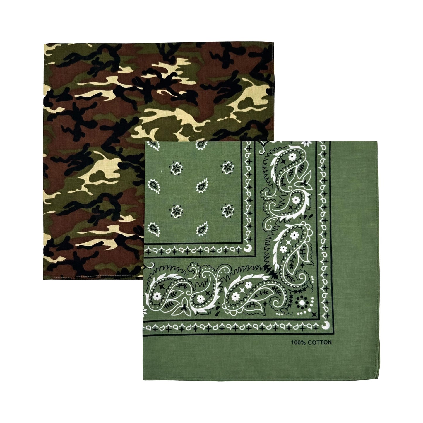 Vamqor Bandana Single Pack & Double Pack Cotton for Men and Women 22 Inch(Camo&Olive)