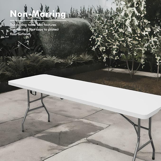 Plainsity 6ft Table, Foldable Table with Foldable, Easy to Carry, for Family Gatherings, Outdoor Gatherings, Indoor