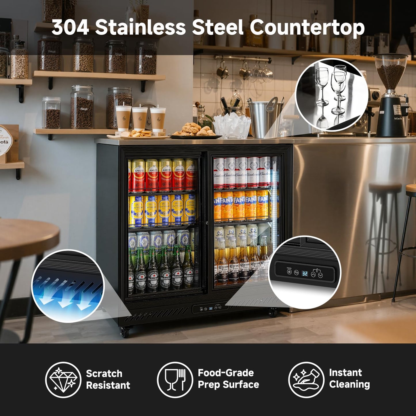 BODEGACOOLER Back Bar Cooler,7.7 Cu.ft Commercial Beverage Refrigerator with 2 Sliding Glass Doors, Stainless Top,Beverage Fridge Perfect for Beer,Wine,Soda,DOE Approved