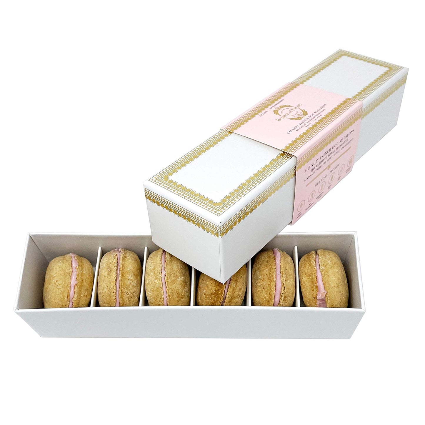 Bonne et Filou Dog Treats Strawberry Cupcakes, Dog Birthday Gift for Medium to Large Breed – Gourmet Macaron Cakes, Healthy & Delicious Human Grade Snacks – 6 Count