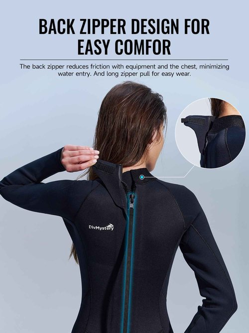 Divmystery Wetsuit Women 3/2mm (6 Sizes) - More Warmth - Back Zip Full Body Wet Suits in Cold Water Swimming Surfing Snorkeling Kayaking Diving