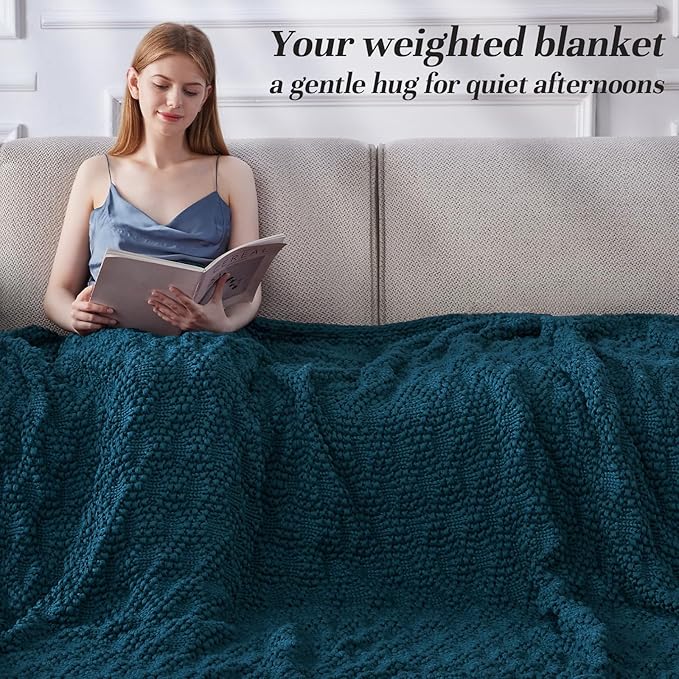 Knitted Weighted Blanket for Adult, Chunky Knit Weighted Throw for Sleep 48"*72" 10lbs, Cooling Breathable Heavy Blanket for Hot Sleepers, Machine Washable Blanket for Room Decor(Peacock)