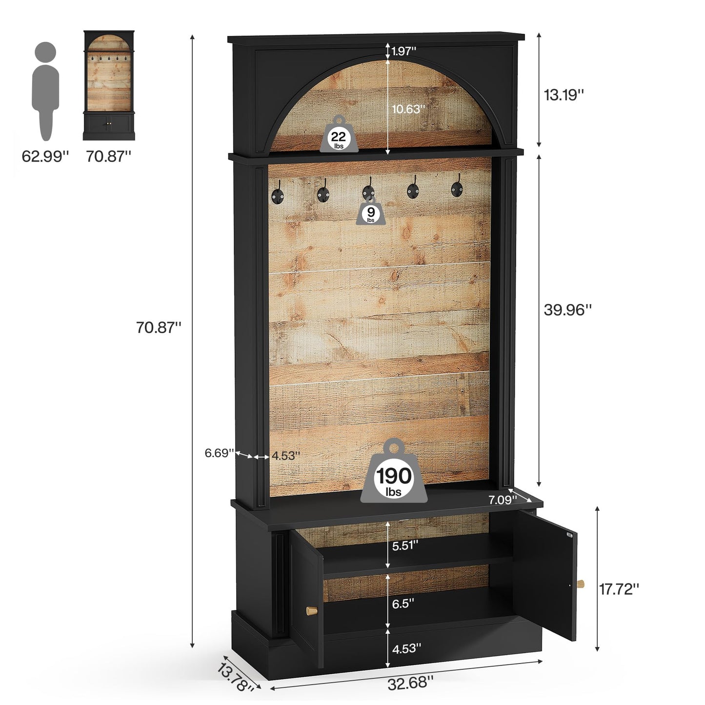 Tribesigns Hall Tree with Bench and Shoe Storage, 4-in-1 Design Entryway Bench with Coat Rack, 70.86" Tall Mudroom Rack with 5 Double Hooks and Adjustable Shelf for Hallway