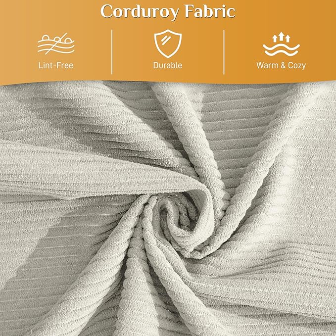 DAMAIFROM 157" Convertible Sleeper Sofa Bed Set with Pillow, 4-in-1 Corduroy Folding Mattress Boneless Couch with Fixed-Shape Frame, Fold Out Floor Sofa Cama Lounge Couch for Living Room, Beige White