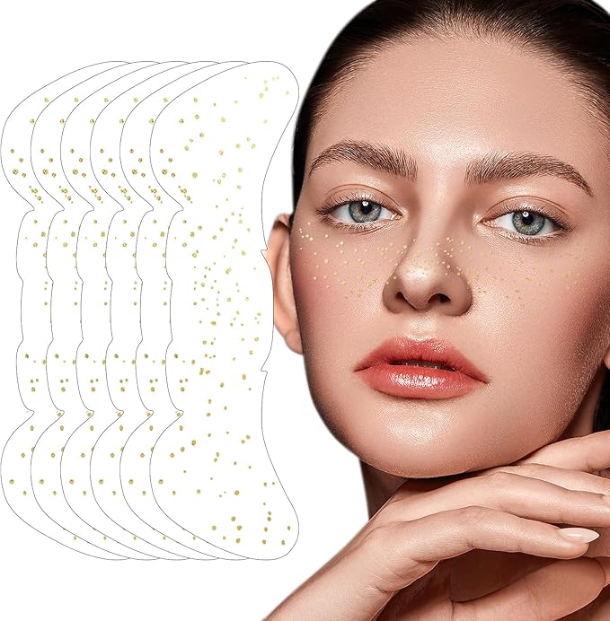Glitter Freckles - Gold Fake Freckles, 6PCS Makeup Patches, Sweatproof Face Jewels for Women, Faux Face Glitter for Kids, Waterproof Glitter Freckles Face Tattoo, Party Makeup Accessory Face Glitter