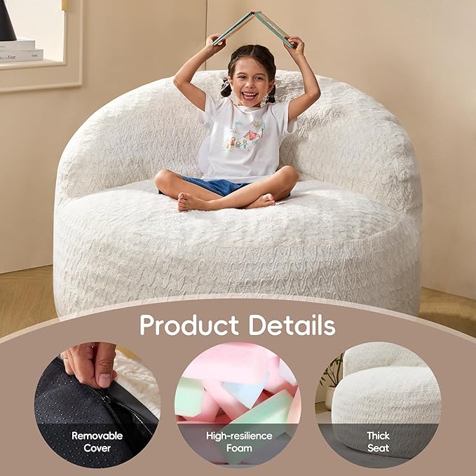 Hobestluk Bean Bag Chair Giant Bean Bag Chairs for Adults Big Bean Bag Chair with Memory Foam Filler Adults Large Beanbag with Faux Fur Cover for Bedroom (Chevron White,Large)