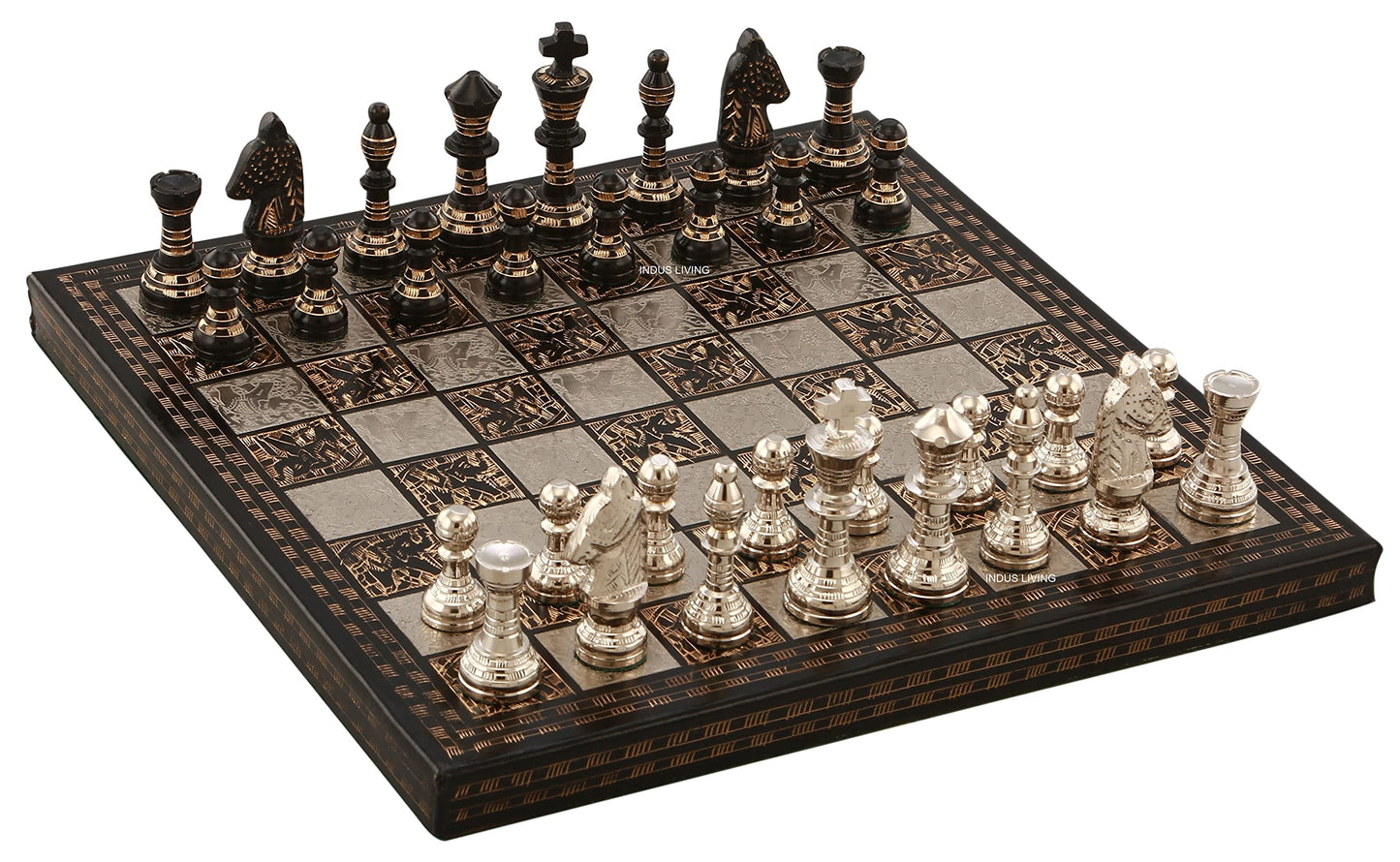 Luxury & Decorative Premium Chess Board Game Set | 10 x 10 Inches | Black & Silver | Collectible & Handmade Chess Set for Professionals & Adult for Tournament/for Gifting by INDUS LIVING