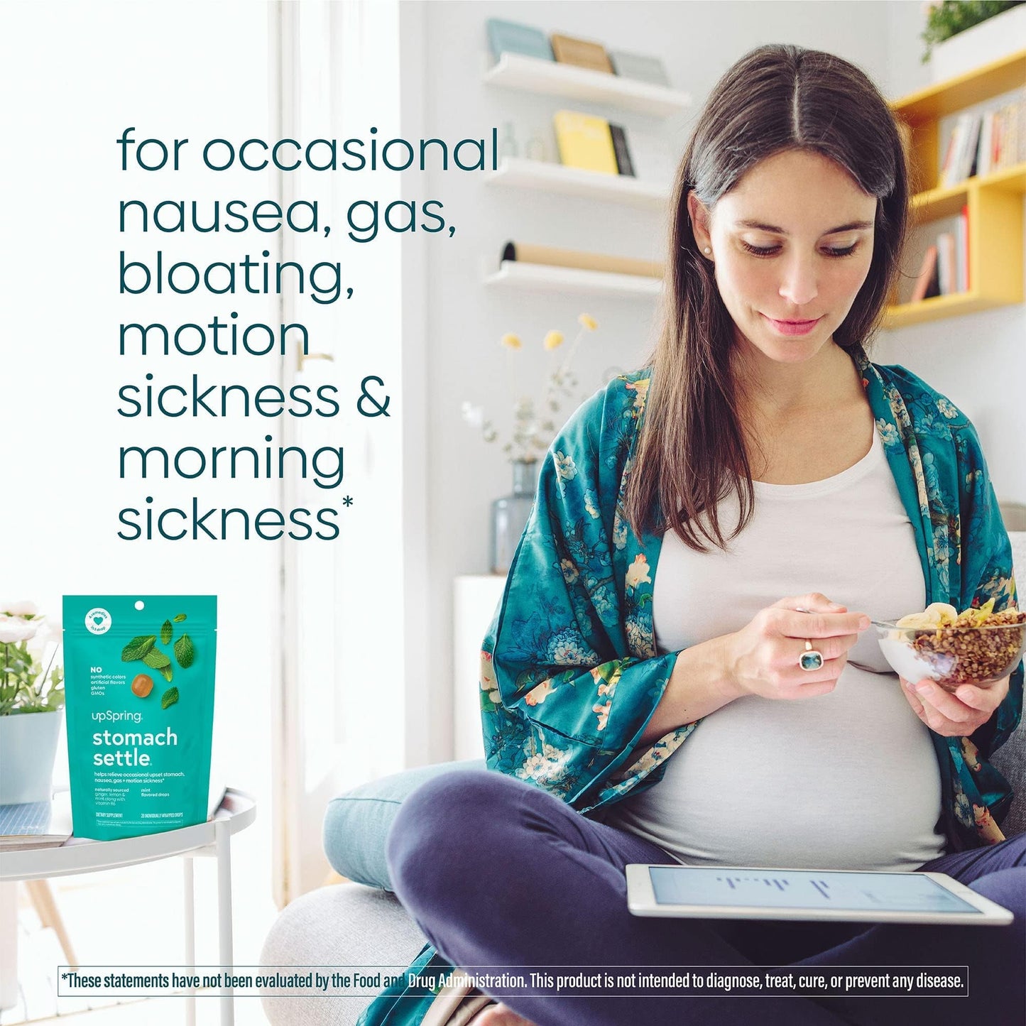 UpSpring Stomach Settle Drops for Occasional Nausea Relief/Upset Stomach with Ginger, Lemon, Spearmint, and B6. Mint Flavor Drops, 28 Ct(Packaging May Vary) (Pack of 2)