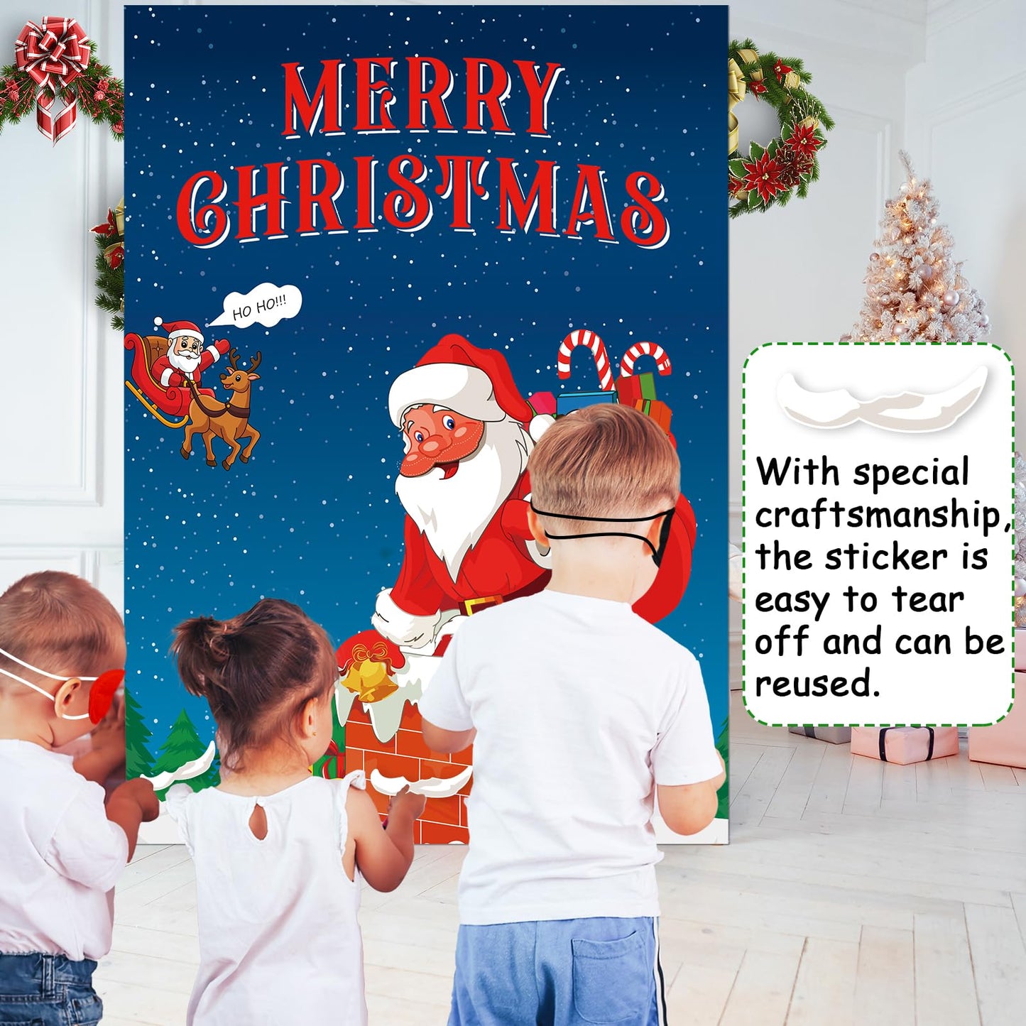 Christmas Party Supplies, Pin the Beard on the Santa, Christmas Stickers Games for Families Adults Kids Teens, Party Favors and Xmas Gifts New Year Activities Decorations with 12pcs Beard Stickers