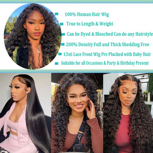 kysonty Water Wave Lace Front Wigs Human Hair 200% Density Deep curly Wet and Wavy 13x6 Hd Lace Frontal Wigs for Black Women Glueless Wigs Human Hair Pre Plucked with Baby Hair 22inch