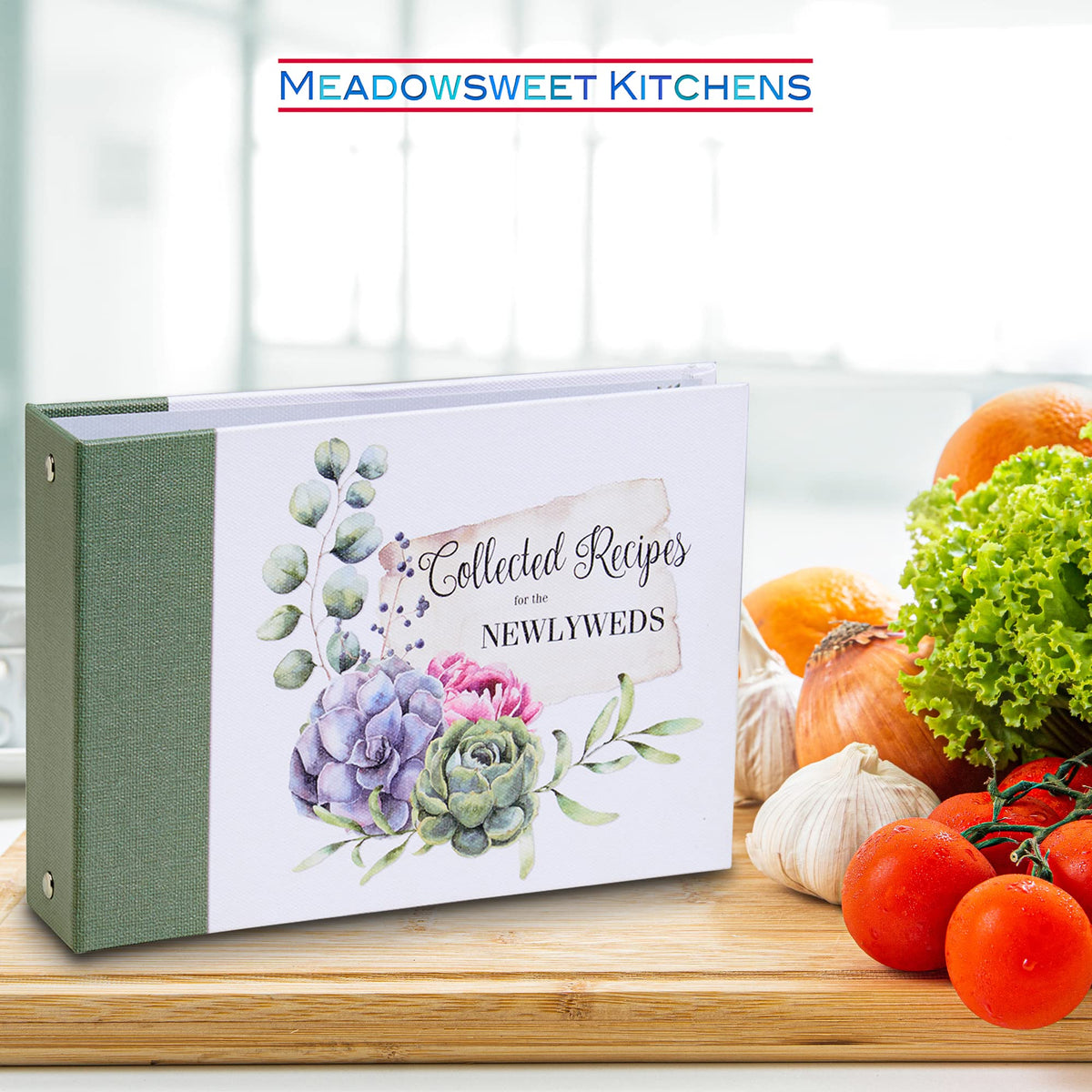 Meadowsweet Kitchens Newlyweds Recipe Card Holder Cookbook Mini 2 Ring Binder Organizer - Recipe Binder Cook Book w/ 50 4 x 6 Cards, 50 Clear Card Sleeves & 12 Card Dividers w/Categories - Newlyweds