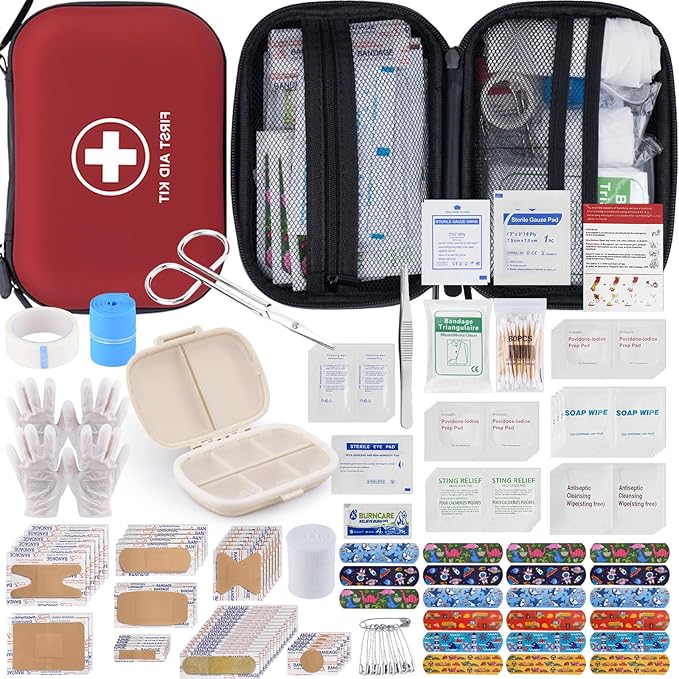 Gifts for Men Christmas Mini First Aid Kit - 144pcs Emergency Medical Kit with Water-Resistant Hard Case for Home, Travel,...