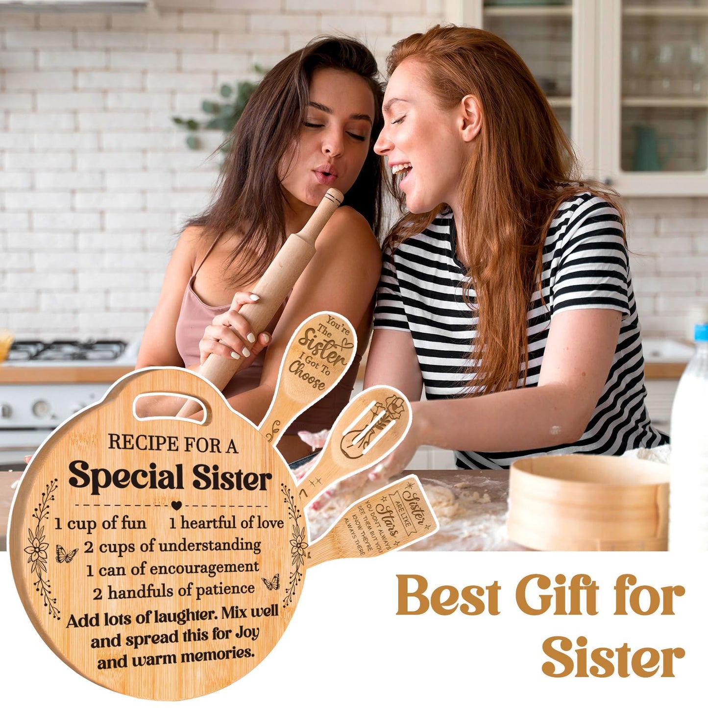 Sister Gifts from Sister - Engraved Bamboo Cutting Board Set, Unique Sister Birthday Gifts, Mothers Day Christmas Birthday Gifts for Sister