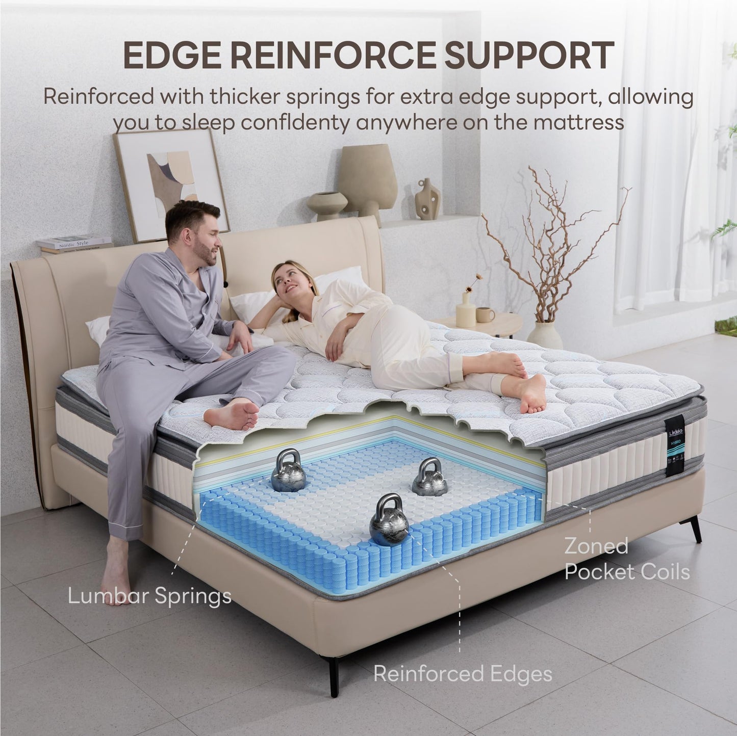 LIKIMIO Queen Mattress, 10 Inch Gel Memory Foam Mattress Zoned Pressure Relief with Medium Firm, Bed in a Box Individual Pocket Springs for Motion Isolation, SG Made, CertiPUR-US Certified