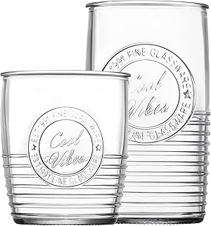 Le'raze Set of 8 Original Mason Drinking Glasses 4-18oz. Highball Tumbler Glasses, and 4-13oz. Whiskey Glass Cups for Ever...